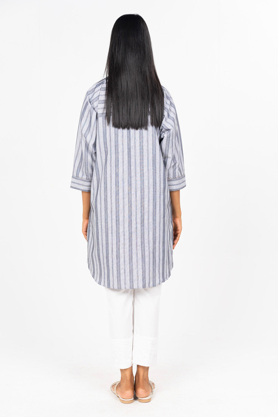 Grey Yarn-Dyed Acrylic Plus Size kurta main image 0