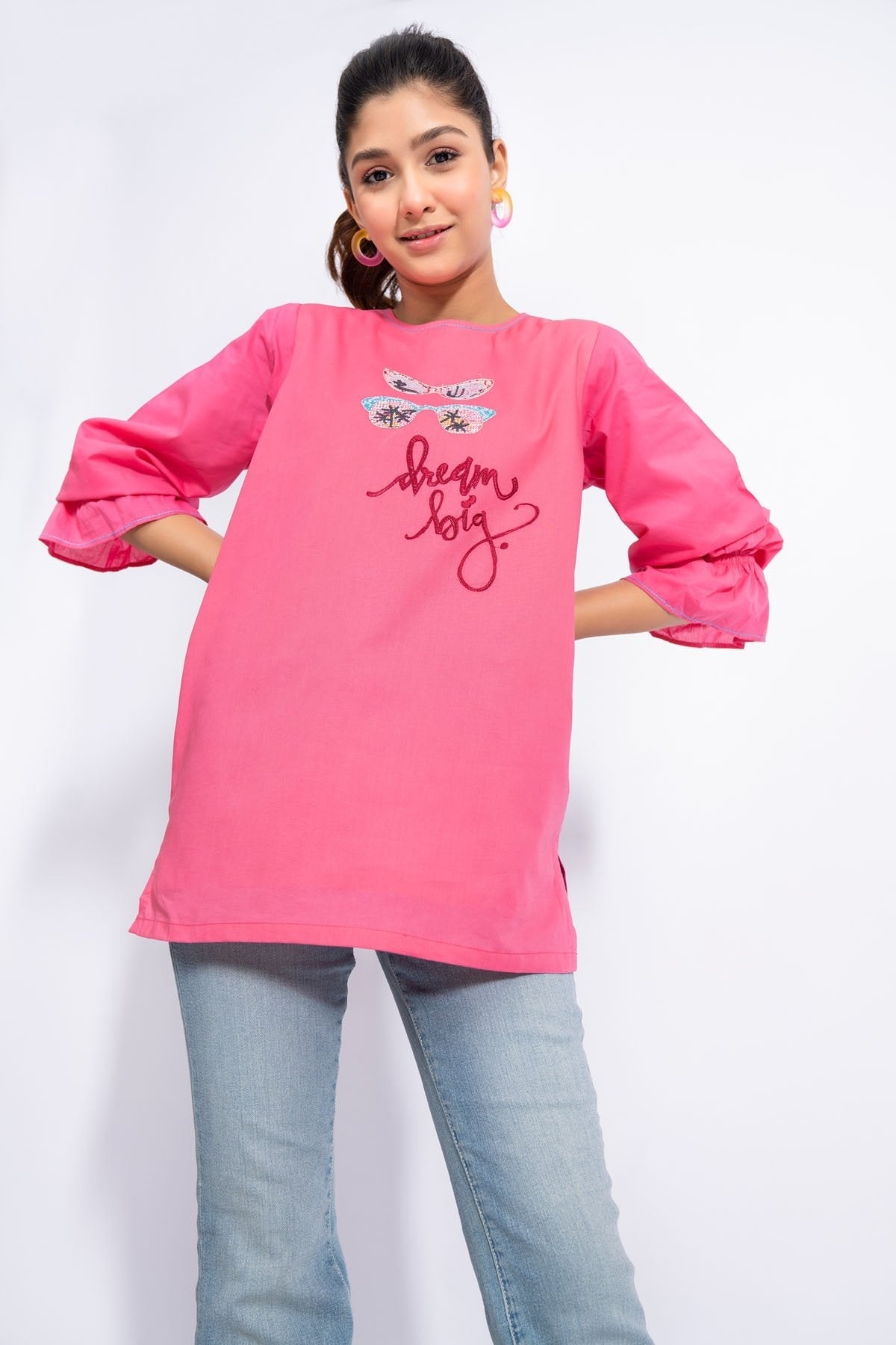 Dyed Embroidered Cambric Kurti