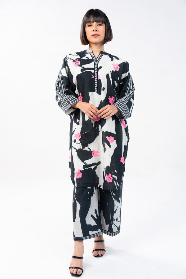 2 Pc Embroidered Poly Viscose Suit With Poly Viscose Trouser