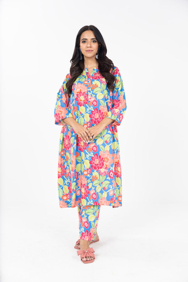 Stitched - 2 Pc Printed Raw Silk Outfit