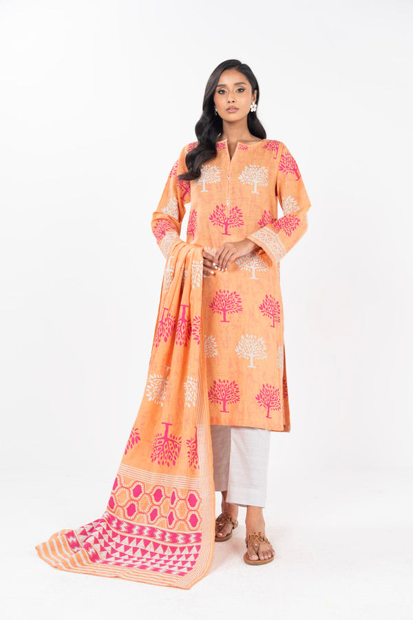 Stitched - 3 Pc Printed Khaddar Outfit