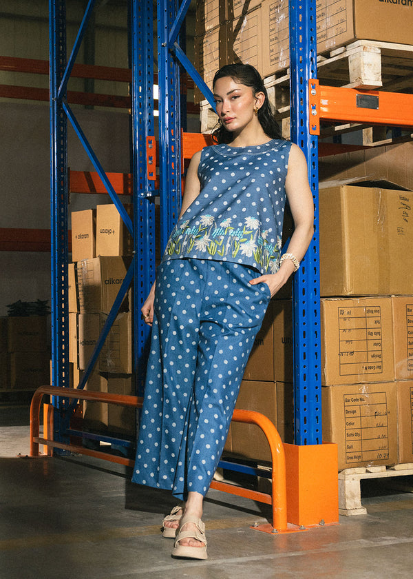 Stitched - Printed Denim Top