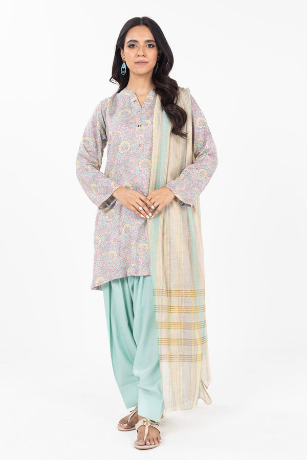 Stitched - Printed Raw Silk Kurta