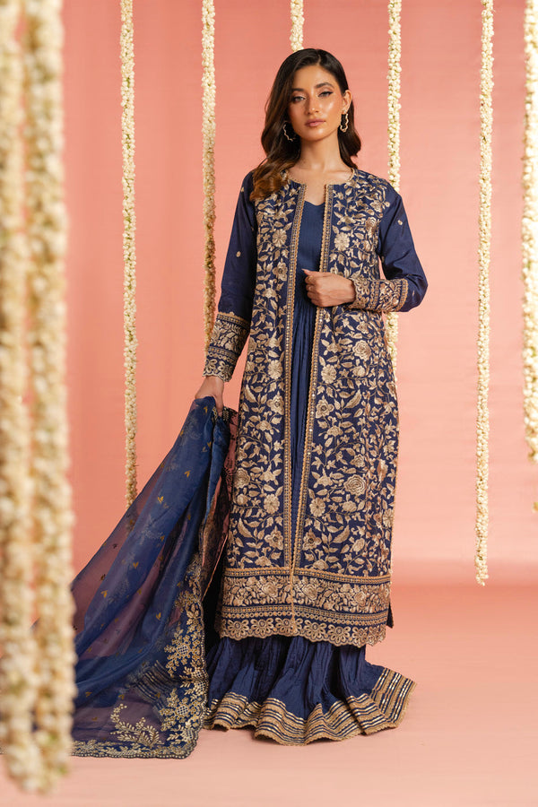 3 Pc Embroidered Indian Lawn Suit With  Printed Organza Dupatta