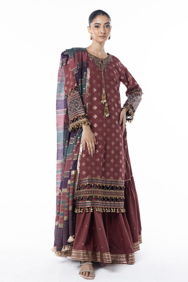 Three Piece Embroidered Jacquard Shirt with Yarn Dyed Dupatta