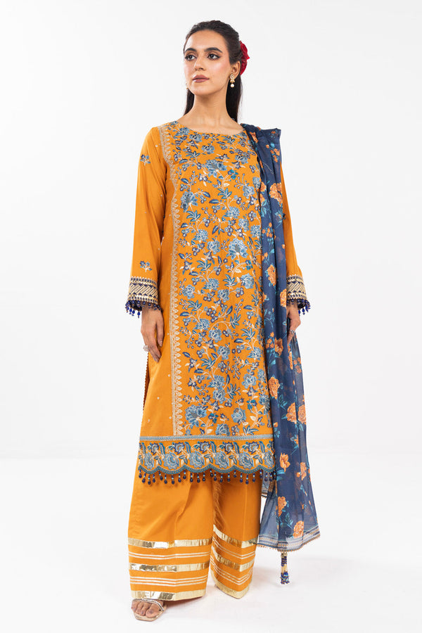 3 Pc Embroidered Lawn Suit With Tissue Silk Dupatta