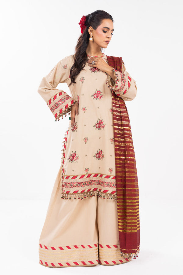 2 Pc Embroidered Thin cambric Suit With Fancy Zarri Dupatta