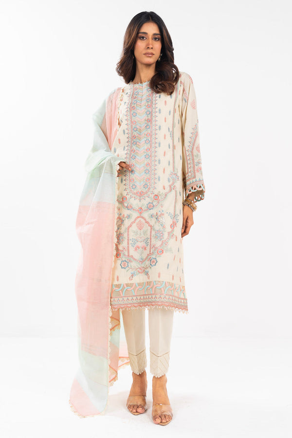 3 Pc Embroidered Lawn Suit With Yarn Dyed Dupatta