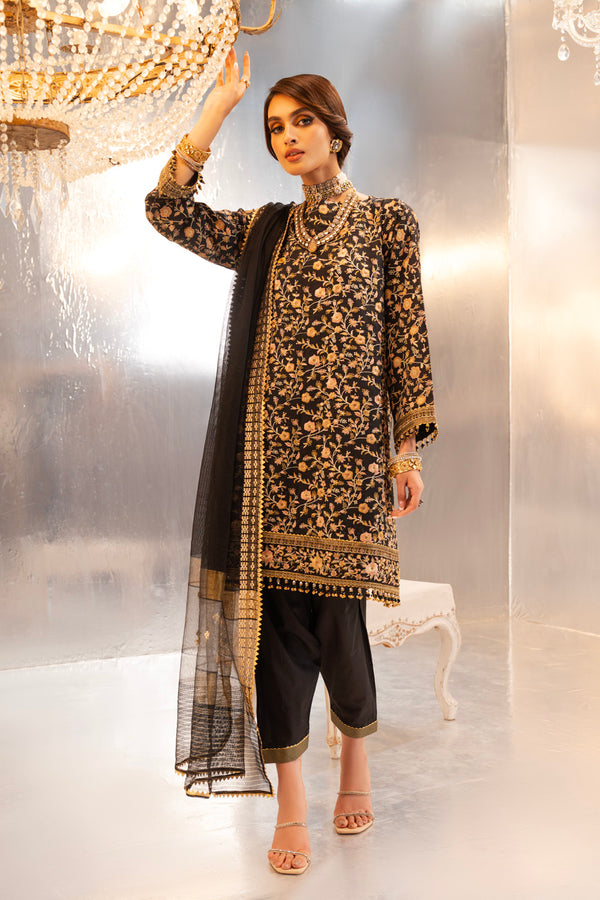 3 Pc Printed Embroidered Doria Shirt With Yarn Dyed Dupatta