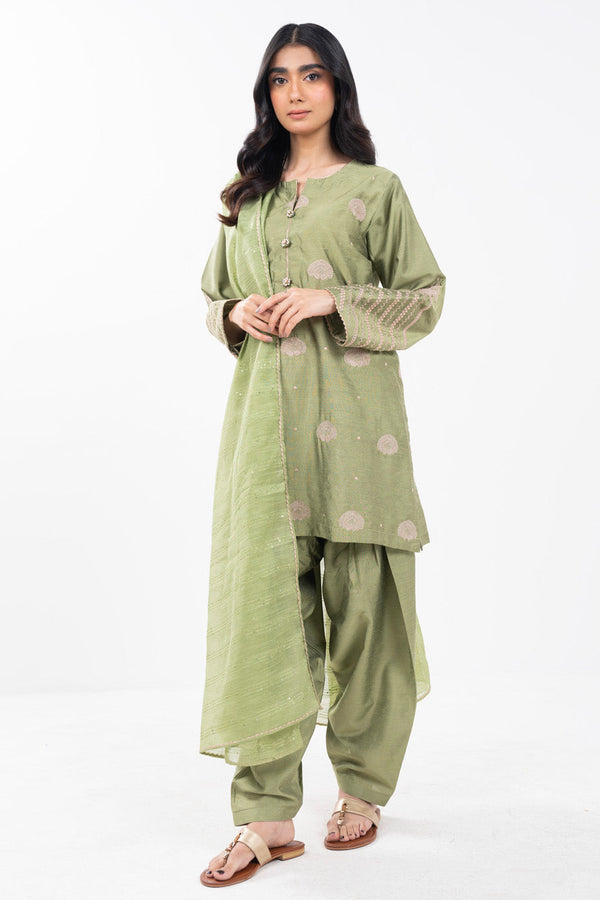 Stitched - 3 Pc Cotton Silk Outfit