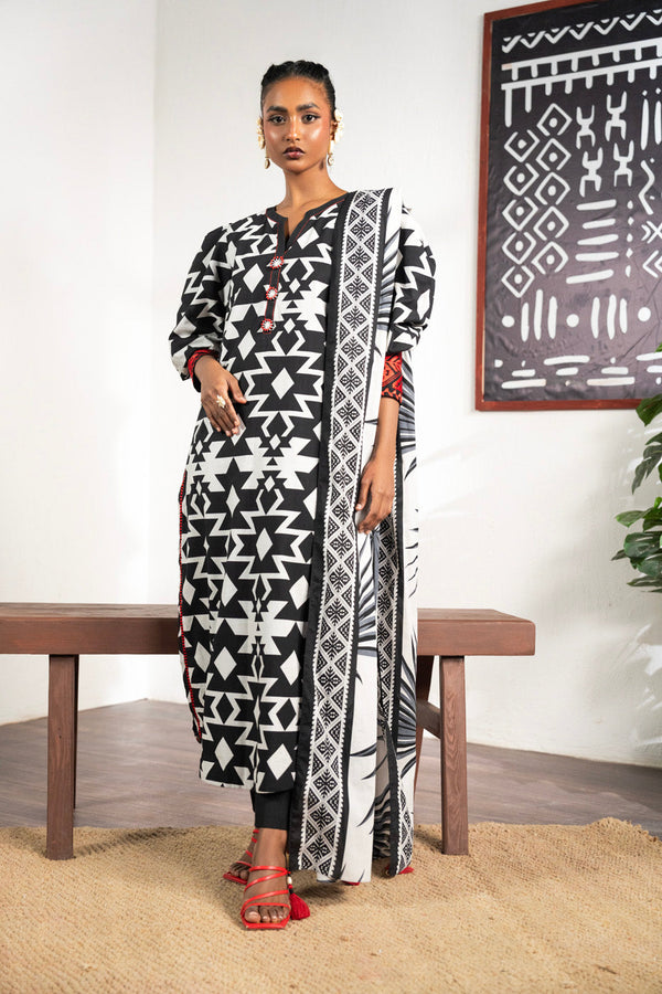 3 Pc Printed Embroidered Lawn Suit With printed Silver Lawn dupatta