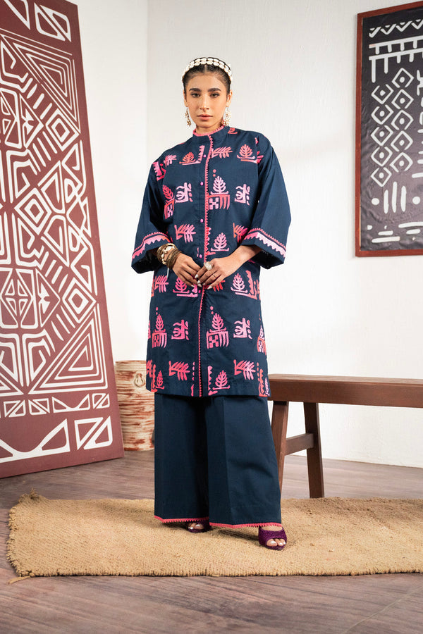 2 Pc Dyed Embroidered Dobby Suit With Dyed Cambric Trouser