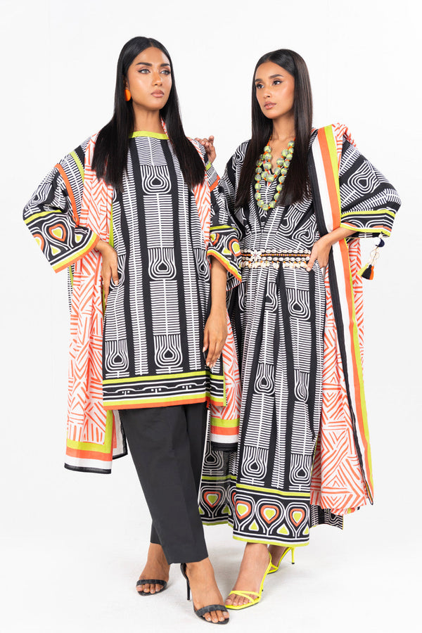 3 Pc Printed Lawn Suit With Printed Silver Lawn dupatta