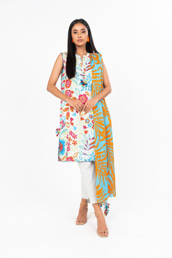 3 Pc Printed Lawn Suit With Printed Silver Lawn dupatta