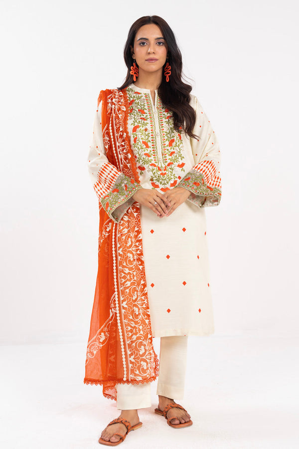 Stitched - 3 Pc Raw Silk Outfit