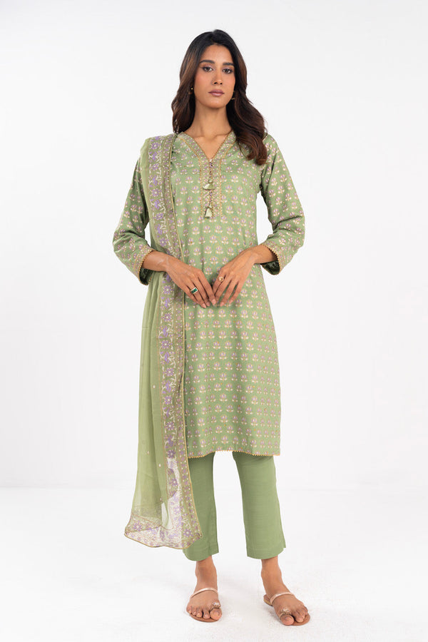 Stitched - 3 Pc Raw Silk Outfit