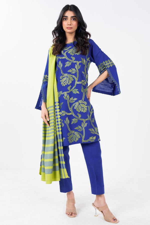 3 Piece Embroidered Printed Viscose Suit With Viscose Dupatta