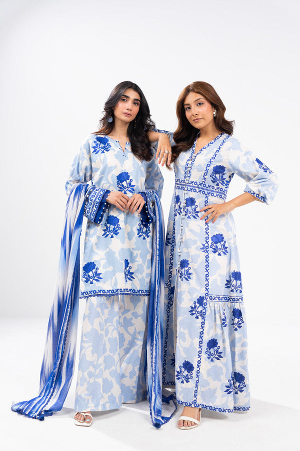 3 Piece Embroidered Printed Cambric Suit With Printed Light Cambric Dupatta