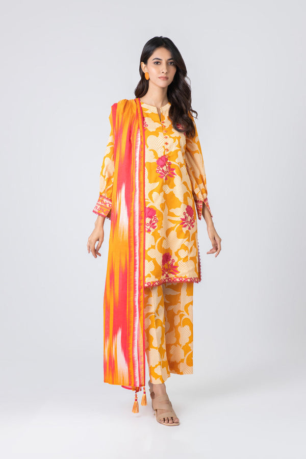 3 Embroidered Printed Khaddar Suit With Light Khaddar Dupatta