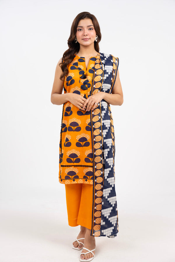 3 Piece Printed Cambric Suit With Printed Light Cambric Dupatta