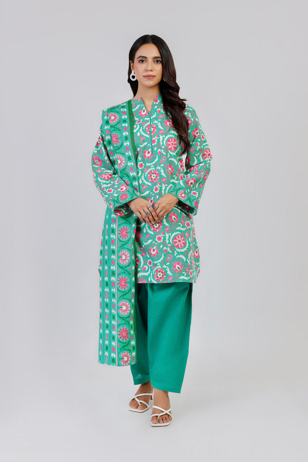 3 Piece Printed Khaddar Suit With Khaddar Dupatta