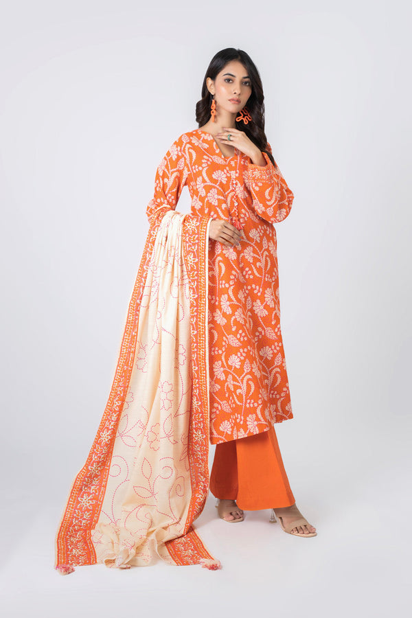 3 Piece Printed Khaddar Suit With Khaddar Dupatta