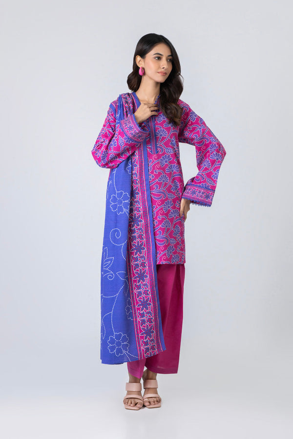 3 Piece Printed Khaddar Suit With Khaddar Dupatta