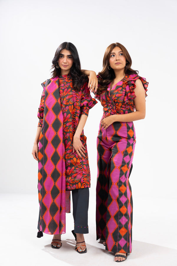 3 Piece Printed Cambric Suit With Printed Cambric Dupatta