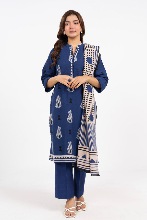 3 Piece Printed Khaddar Suit With Khaddar Dupatta