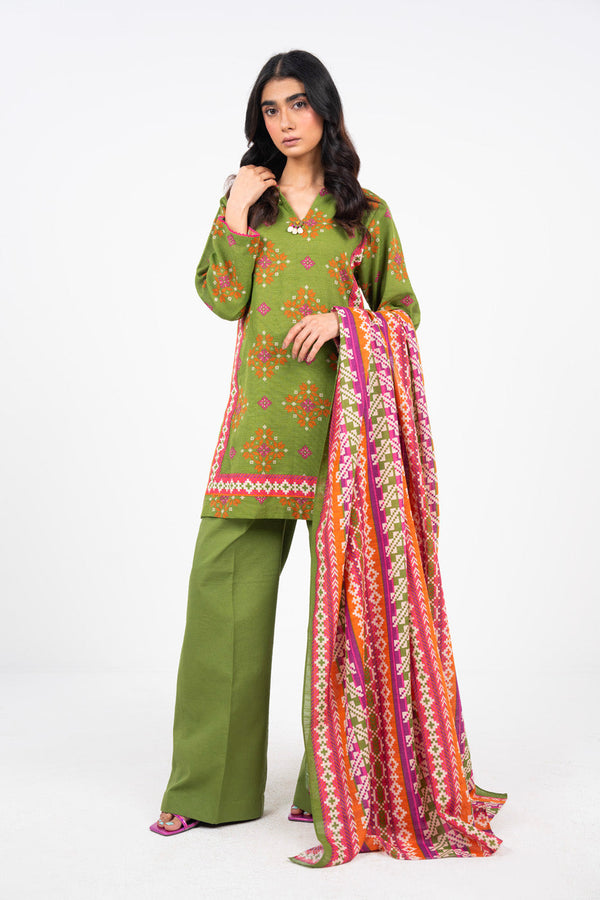 3 Piece Printed Khaddar Suit With Light Khaddar Dupatta