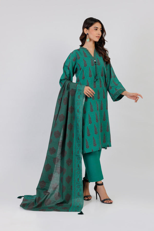 3 Piece Printed Karandi Suit With Karandi Dupatta