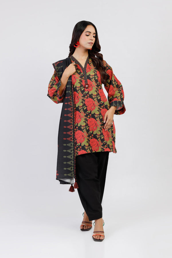 3 Piece Printed Khaddar Suit With Light Khaddar Dupatta