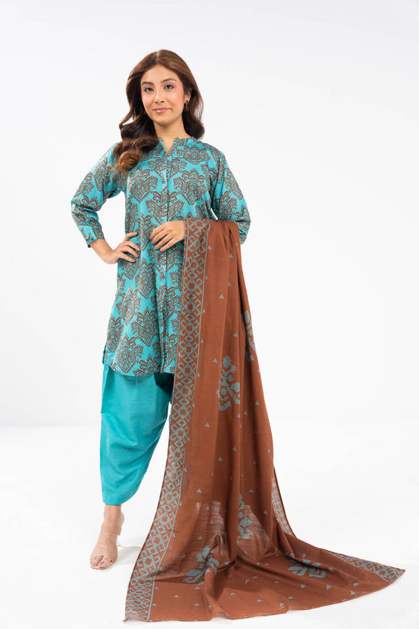 3 Piece Printed Khaddar Suit With Light Khaddar Dupatta