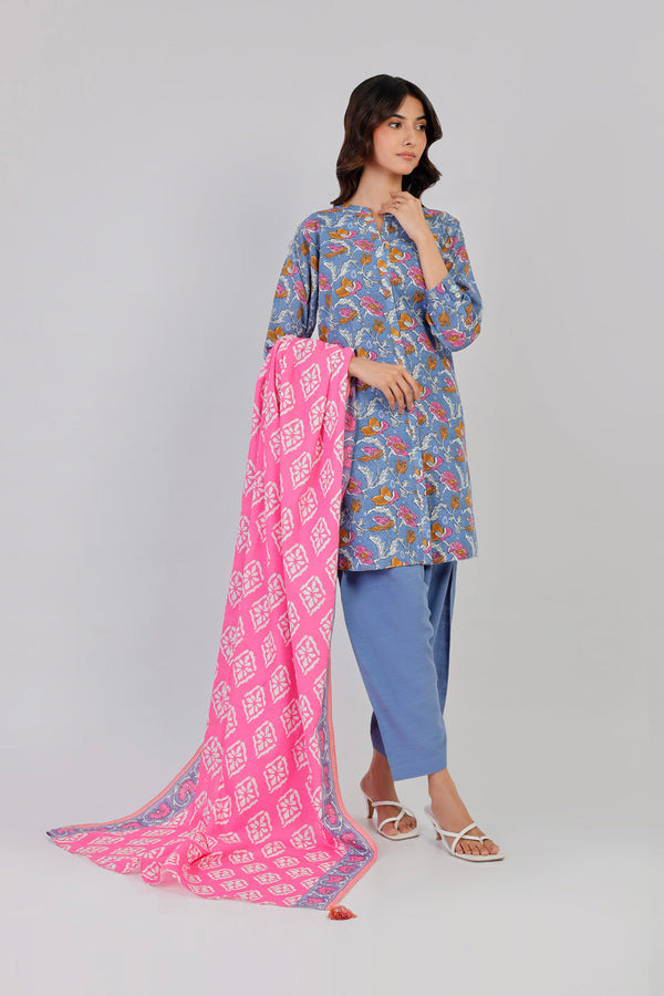 3 Piece Printed Khaddar Suit WIth Light Khaddar Dupatta