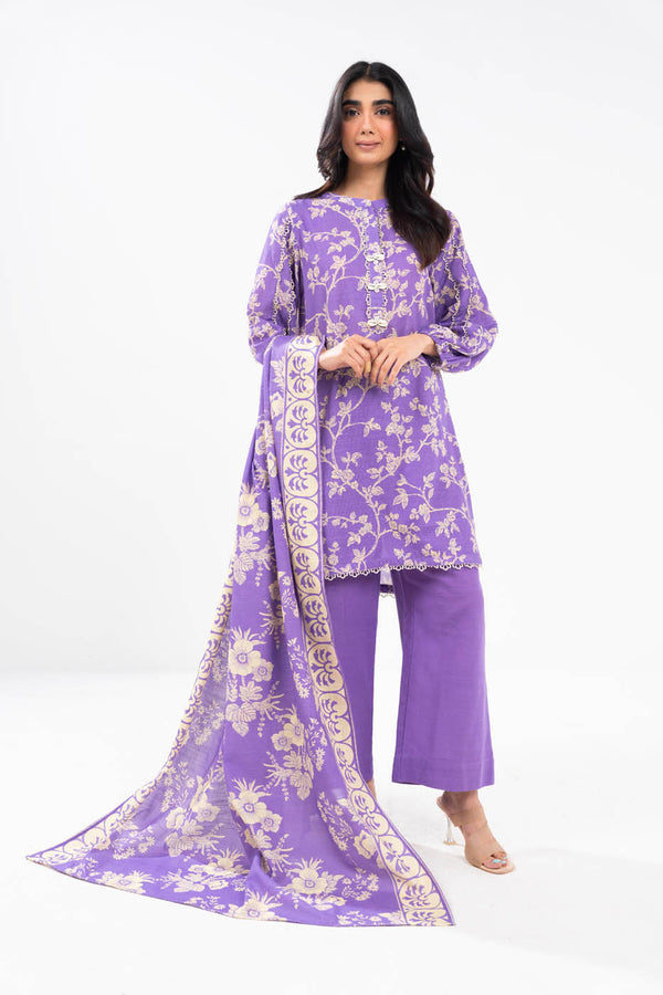 3 Piece Printed Khaddar Suit With Light Khaddar Dupatta