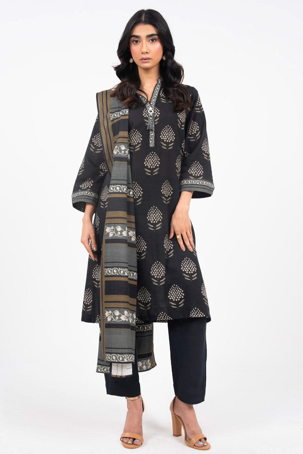 3 Piece Printed Khaddar Suit With Light Khaddar Dupatta