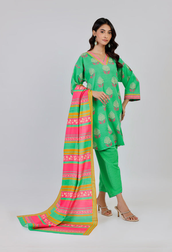 3 Piece Printed Khaddar Suit With Light Khaddar Dupatta