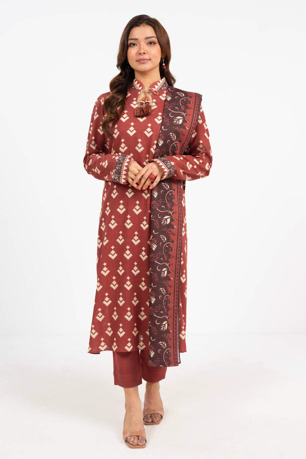 3 Piece Printed Khaddar Suit With Light Khaddar Dupatta