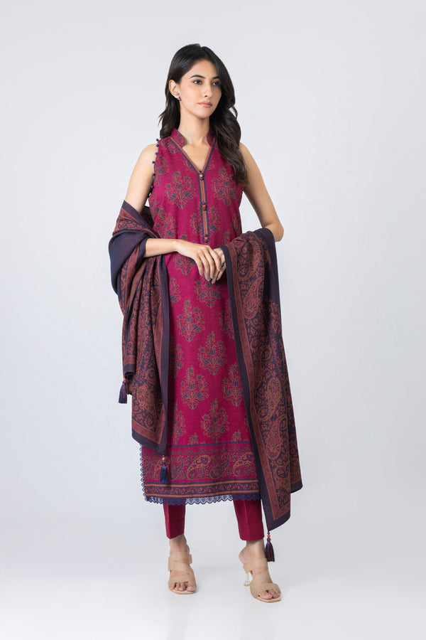 3 Piece Printed Khaddar Suit With Shawl