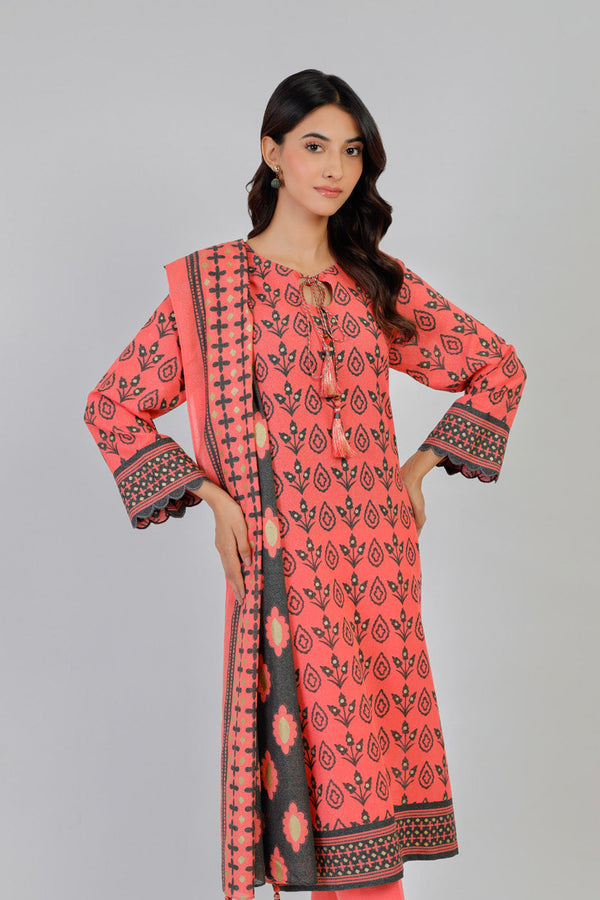 3 Piece Printed Karandi Suit With Karandi Dupatta