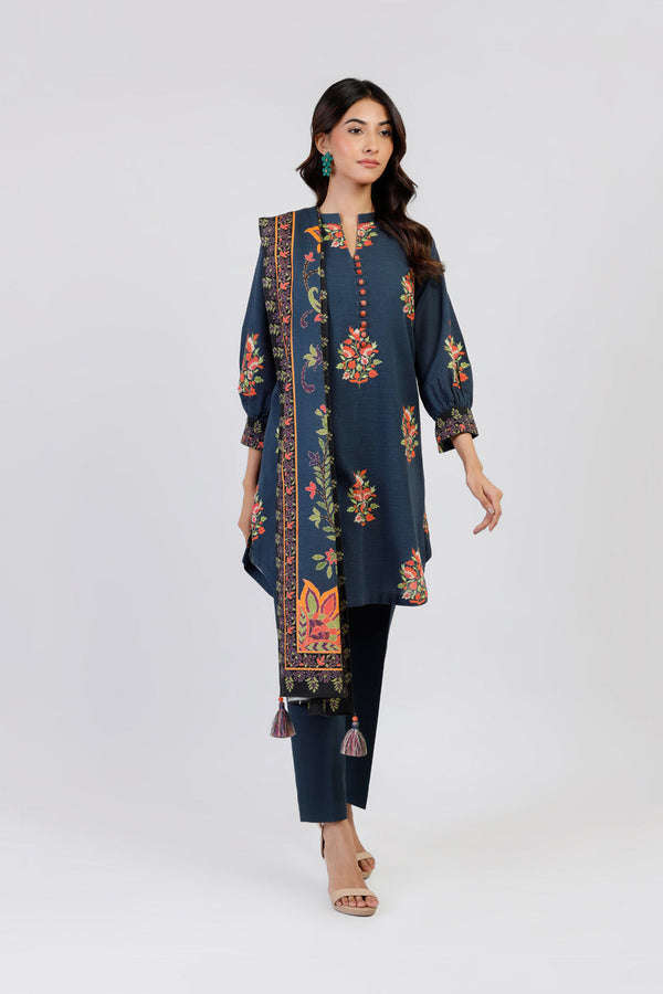 2 Piece Printed Viscose Suit With Plain Viscose Dupatta