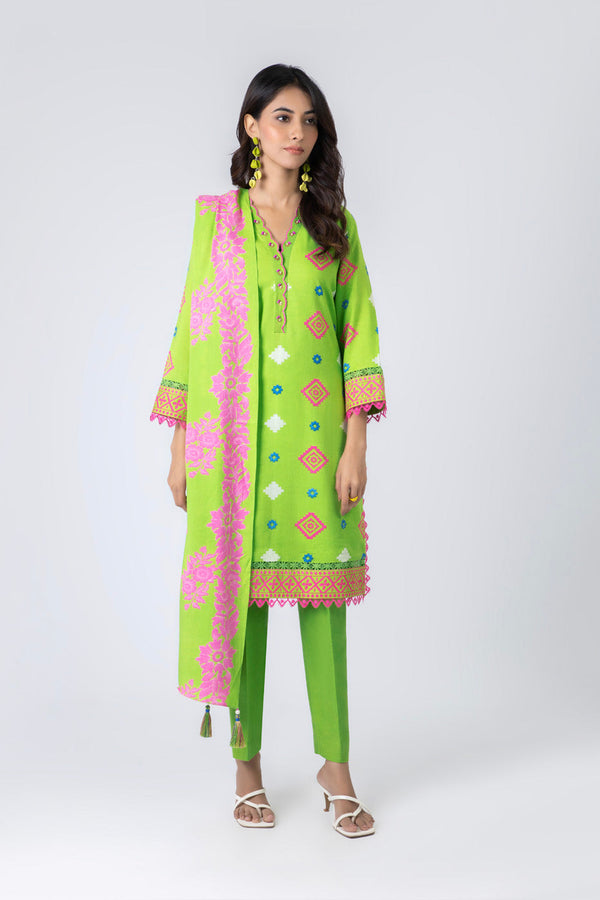 2 Piece Printed Viscose Suit With Plain Viscose Dupatta