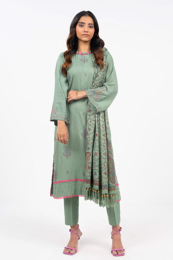 3 Piece Embroidered Dobby Viscose Suit With Shawl