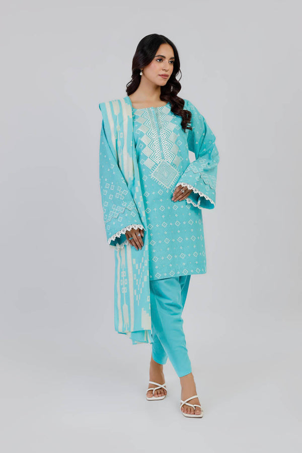 3 Piece Embroidered Karandi Suit With Karandi Dupatta