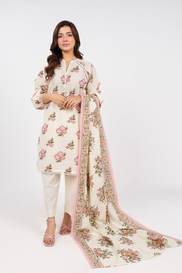 3 Piece Printed Cambric Suit With Printed Lawn Dupatta