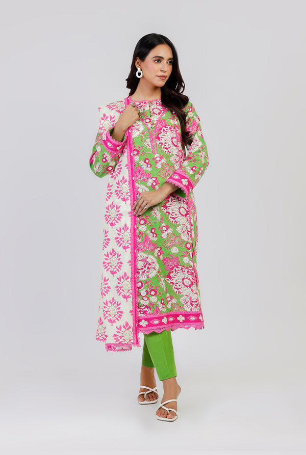 3 Piece Printed light Khaddar Suit With Light Khaddar Dupatta