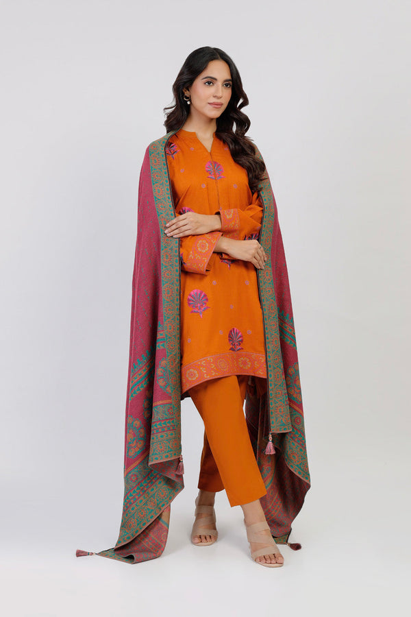 3 Piece Embroidered Viscose Suit With Viscose Jacquard Dupatta