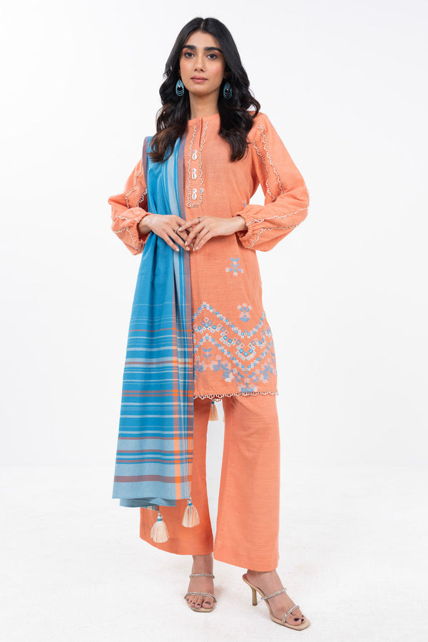 3 Piece Embroidered Khaddar Suit With Shawl