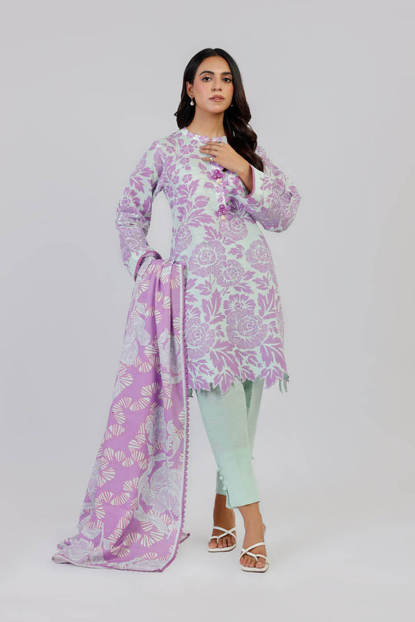 3 Piece Embroidered Karandi Suit With Karandi Dupatta