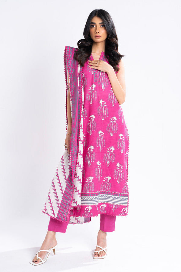 3 Piece Printed Khaddar Suit With Light Khaddar Dupatta